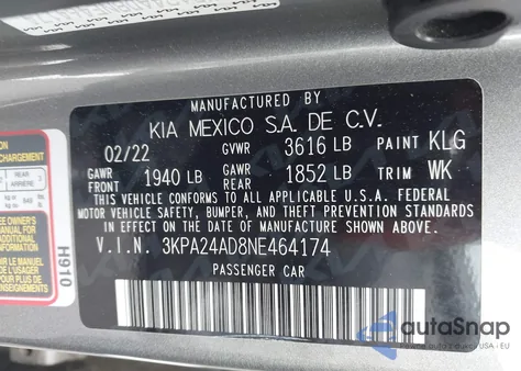 2022 Kia Rio S from USA, damaged, VIN 3KPA24AD8NE464174